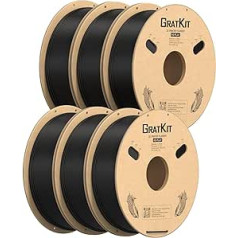 Gratkit ātrgaitas PLA kvēldiegs 1,75 mm ātrgaitas 3D printera kvēldiegs, -0,03 mm, 6 x 1kg, 3D drukas kvēldiegs HS-PLA, melns, 6 kg