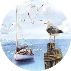 Wandaro DL585 Wall Sticker Living Room Wall Sticker Bedroom Maritime Baltic Sea Bird Wall Picture Dining Room Wall Decoration Hallway Wallpaper Self-Adhesive 60 cm Round