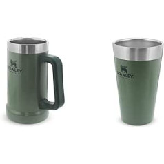 Stanley Adventure Vacuum Stone 709 ml / 24 oz Hammertone Green - Beer Stein uztur alu aukstu 7 stundas un Adventure Stacking alus pinte 473 ml / 16 oz Hammertone Green - nerūsējošā tērauda krūze uztur aukstu