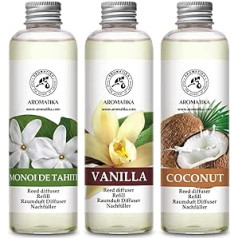 Istabas smaržu difuzora uzpilde Monoi de Tahiti & Vanilla & Coconut 600 ml - 3 x 200 ml - Uzpildes komplekts smaržu difuzoram - Reed difuzora uzpilde - Istabas aromāts - Istabas aromāts - Difuzora uzpilde - Telpas gaiss