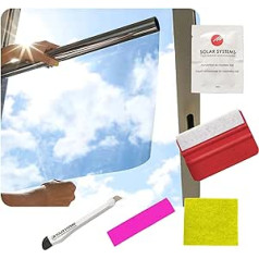 Solar Systems Window Film, Sun Protection Film for Heat Insulation with Mounting Kit, Anti-UV Solar Film for Outdoor Use, Silver Mirror Film, Self-Adhesive, Keeps Heat in the Building (76 x 200 cm)