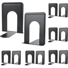 AKOLAFE 6 Pairs Bookends Black Metal 12 Pieces Bookends Black Non-Slip Book Holder Shelf Bookend Aluminium Bookends 16 x 13 x 15 cm for School, Children, DVDs, Magazines