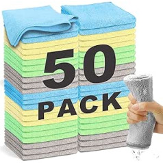 WEAWE® Microfibre Cloths - Pack of 50 (30.5 x 30.5 cm), Ultra Soft Premium Series, Reusable and Lint Free Cloth, with 4 Assorted Colours, Streak Free Microfibre Cloth, Non-fading