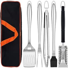 Herogo Barbecue Cutlery Set, 6-Piece Stainless Steel Grill Accessories with Carry Bag, Barbecue Tool Set with Tongs, Spatula, Fork, Grill Brush, BBQ Grill Accessory Set for Men, Barbecue Christmas