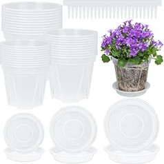 15 Stück transparente Pflanztöpfe aus Kunststoff mit Tablets, caurspīdīgs Pflanzbehälter mit Drainageloch für Zimmerpflanzen, Gemüse, Blumen, mit 50 Pflanzenetiketten