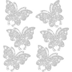 6 Pieces Bling Rhinestone Butterfly Decals Glue Butterfly Car Sticker Butterfly Crystal Car Sticker Butterfly Bling Car Window Sticker (White)