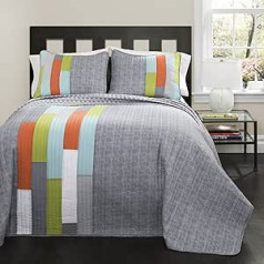 Lush Decor 2 Twin-Grau un Orange Shelly Stripe Quilt | Modernes geometrisches Muster wendbar 3-teiliges Bettwäsche-Set