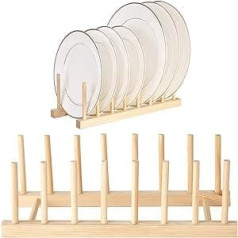 2 Packungen Tellerständer Topfdeckelhalter Bambus Holz Geschirrständer Küchenschrank Organizer Geschirrtrockner Rack für Schüssel, Tasse, Schneidebretthalter Geschirrabtropfer für Küche Arbeitsplatte