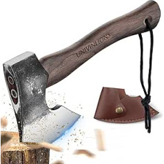 univinlions Hatchet Ax āra cirvis koka kolonnas, 27 cm skaldīšanas cirvis kokam, ar rokām kalts rokas cirvis 800 g, Bushcraft cirvis ar apvalku, kempinga cirvis dāvana vīriešiem