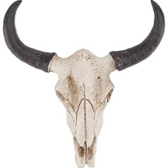 SEWACC Long Horn Cow Skull Steer Bull Head Sculpture Resin Animal Head Skull Skeleton Wall Decor Creative Halloween Ornaments Craft for Office Home Halloween