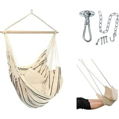 AMAZONAS Brazil Hanging Chair Set Cappuccino Brazil Hanging Chair + Ceiling Hook Power Hook + Footrest Seat 130 x 160 cm up to 150 kg Light Striped