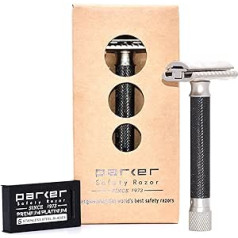 Parker Safety Razor Variant regulējams abpusējs drošības skuveklis un 5 augstākās kvalitātes asmeņi — (metāla) grafīts