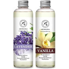 Istabas smaržu difuzora uzpilde Vanilla & Lavender 400 ml - 2 x 200 ml - Uzpildes komplekts smaržu difuzoram - Reed difuzora uzpilde - Istabas aromāts - Istabas aromāts - Difuzora uzpilde - Telpas gaiss