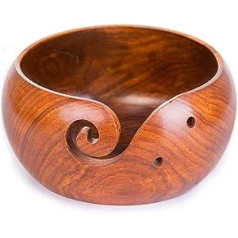 6.5 Inch Wooden Yarn Bowl Wooden Bowl Yarn Storage with Lid - Accessory Organiser for Sewing and Crochet Holder - Handmade Knitting Bowls with Carved Holes and Drilled Holes #2