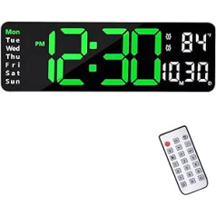 13 inch/16 inch digital wall clock, LED wall alarm clock with large display, LED digital clock with remote control, timing and countdown with date/week/temperature for bedroom, living room (green, 13