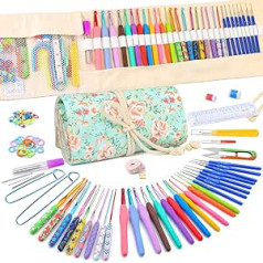 106 Pieces Crochet Hooks Set with Storage Bag, Soft Grip Crochet Hooks Set, Clay Crochet Hooks, Blue Lace Crochet Hooks, Ergonomic Crochet Hooks, Crochet Needles with Blunt Large Eye Needles