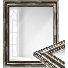 WANDStyle Baroque and Antique Mirror I External Dimensions: 40 x 50 cm I Colour: Silver I Silver Wooden Wall Mirror I Made in Germany I H550