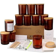 MILIVIXAY Pack of 12 Amber Candle Jars with Lids and Candle Making Kits - Empty Candle Jars for Candle Making - Spices, Powder Containers
