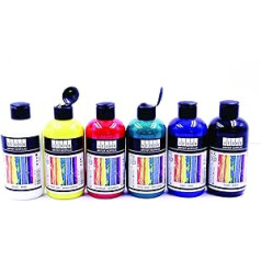 Südor® Acrylic Paint Set 6 x 250 ml (1500 ml) Opaque Painting Paints Quick Drying High Percentage of Colour Pigments Suitable for Acrylic Pouring for Painting on Wood, Stone, Canvas, Glass, Plastic,
