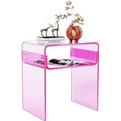 solaround Clear Acrylic Side Table 2-Tier Bedside Table Living Room Bedroom Home Decoration (Pink) UZXCTG01