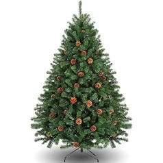 Himimi mākslīgā Ziemassvētku eglīte 180 cm (diametrs apm. 110 cm) 998 uzgaļi, dekorēta Ziemassvētku eglīte ar priežu čiekuriem, ātras montāžas sistēma, liesmu slāpējošs, PVC Ziemassvētku eglīte ar salokāmu statīvu,