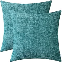 CaliTime Kissenbezüge Kissenhülle 2er-Pack Cozy Kissenbezüge für Couch Sofa Heimdekoration einfarbig weich Chenille 45 cm x 45 cm Blaugrün