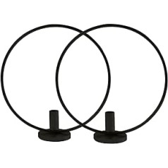 TABIAN Set of 2 Ring Shape Candle Holders Set 30 cm Height Fashionable Metal Candle Holder Black Suitable for Wedding Cabdle Light Dinner Accessories Home Decoration Table Decoration (Round Base)