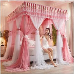 4 Corners Post Canopy Bed Curtain Princess Embroidered Lace Ruffle Bed Canopy Bed Canopy Curtain for Girls and Adults, Double Layer Transparent Mesh Mosquito Net (Color : J,