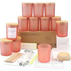 MILIVIXAY Pack of 12 10oz Matte Pink Glass Candle Jars with Lids and Candle Making Kits - Empty Candle Jars for Candle Making - Spices, Powder Containers
