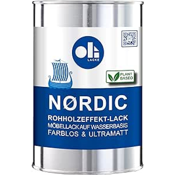 OLI-AQUA NORDIC - 1 litrs - neapstrādātas koksnes efekta krāsa, 1K + 2K Clear Laka Ultra Matt, ūdens krāsa uz organiskā akrilāta bāzes gaiša koka interjeram (mēbeles un kāpnes), bezkrāsains