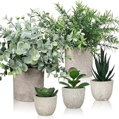 Lighterday 5 mākslīgo augu komplekts, mākslīgie augi podiņā, mākslīgie augi kā īsti iekštelpām, viltotu augu sukulentu pods, plastmasas augs viesistabai, vannas istaba, rakstāmgalds, palodzes dekorēšana