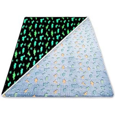 Amazinggirl Children's Room Rug, Luminous 120 x 160 cm, Children's Rug, Fluorescent Play Mat, Cuddly Rug, Dino Rug, Washable, Blue Dinosaur