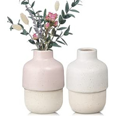 Ceramic Vase, Small Vases for Table Decoration, Modern Flower Vase, White and Pink Vase, Handmade Vases, Great Mix of Colours Vases Set for Home Decor, Windowsills, Living Room, Set of 2