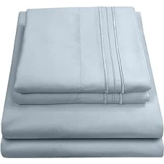 1800 Thread Count Bedding Set - Soft Egyptian Quality Brushed Microfiber Hypoallergenic - Luxury Bedding Set with Flat Sheet, 2 Pillowcases Bed Sheet Set Queen Blue - Misty Blue