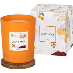 AVA & MAY Sicīlijas aromātiskā svece (180 g) - vegāniska sojas vaska svece ar 40 stundu degšanas laiku - ar augstas kvalitātes medus magnolijas un apelsīnu smaržu eļļu