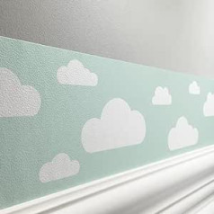 jauka etiķete Bordüre selbstklebend WOLKE MINT GRÜN - Wandbordüre Kinderzimmer Babyzimmer mit Wolken - Wandtattoo Schlafzimmer Mädchen & Junge - Wanddeko Baby Kinder