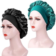 2 x Satin Bonnet Sleep Cap Mīksta elastīga joslas matu cepure cirtainiem matiem