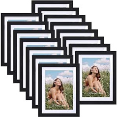 Vasemouh Black Picture Frames Set of 15 for 13 x 18 Pictures with Mount or for Pictures 15 x 20 without Mount Wall and Table Mount MDF