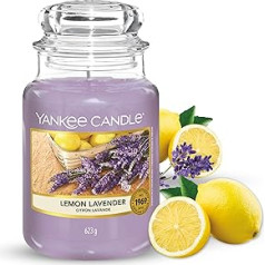 Yankee Candle aromātiskā svece lielā burkā, Lemon Lavander, degšanas laiks līdz 150 stundām