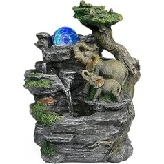 Dyna-Living Indoor Fountain Table Fountain with Rolling Ball, Fountain Polyresin Fountain LED Lighting Multicoloured, Elephant Rock Garden Table Top Water Fountain Waterfall Fountain