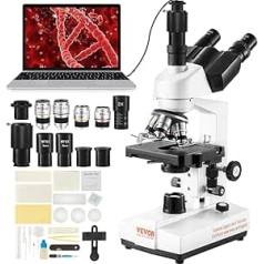 VEVOR trinokulārais mikroskops 10X, 25X, 2X papildu lēcu saliktais mikroskops, lēcas 4X, 10X, 40X, 100X, laboratorijas atstarotās gaismas mikroskops, palielinājums 40-5000, 100-240V laboratorijas mikroskops