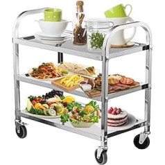 3 Tier Stainless Steel Kitchen Trolley Storage Trolley Catering Trolley Serving Trolley 72 x 40 x 82 cm Utility Trolley with Locking Wheels Kitchen Trolley Trolley on Wheels