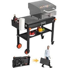 JiRiCHMi Blackstone Grilltisch für den Außenbereich, Grillvorbereitungstisch mit Rädern und Gewürztablett, universeller Grillwagen passend für 43,2 cm vai 55,9 cm große Grillplatte, lässt sich flach