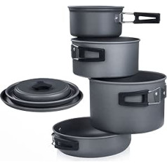 yourGEAR Ranger V Pot Pan Set for 4-5 Men 7-Piece Camping Cooking Set Cookware in Mesh Bag