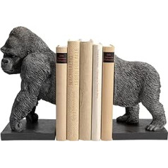 Kare Gorilla Design Bookend (2/komplekts), Divdaļīgs Grāmatu galds, Dzīvnieka figūra, Pērtiķis, Melns, Priekšmeta augstums 24,8 cm