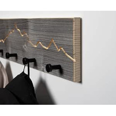 WOODS Coat Rack Made of Reclaimed Wood with Mountain Motif, Handmade in Bavaria, Wooden Coat Rack, Wall Coat Rack, Decorative Mountains (40 cm (3 Hooks), Black Hooks)