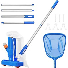 BLIKA Verbessertes Schwimmbad-Staubsauger & Pool-Skimmer-Netz-Set mit 4 Stangenabschnitten von 160 cm, oberirdischer Poolsauger mit Bürste und Netz, Handstaubsauger