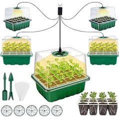 Indoor Greenhouse Propagator, Pack of 5, 60 Cells, Mini Greenhouse Propagator with Lights, Trays, Greenhouse Propagation Tray with Lid and Ventilation for Plant, for Seedling Plant Germination