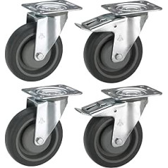 Dörner + Helmer Dörner & Helmer Transport Equipment Castors Diameter 125 mm (4 Pieces, 2x with Brake, TPE Wheel, with Ball Bearing + Thread Protection, Load Capacity 570 kg, Swivel Castors) 450665,