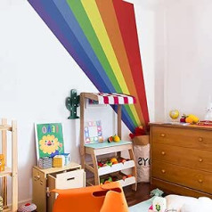 astrkiz Retro Rainbow Beam pašlīmējošā sienas uzlīme bērnu istabai guļamistabai rotaļu istabai ūdensizturīga PVC pasteļtoņu sienas uzlīme Sienas dekorācija bērniem meitenēm meitenēm zēniem